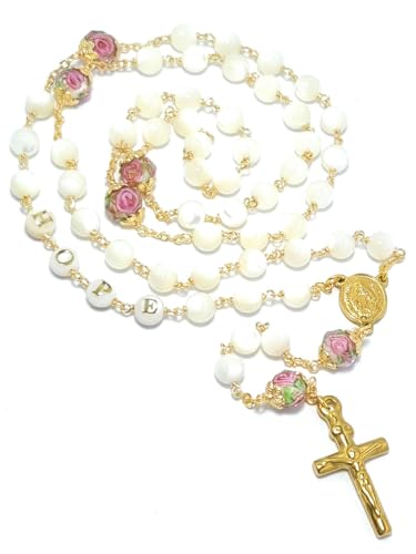 Chapelet en nacre véritable et or 18K, un bijou de communion d'exception