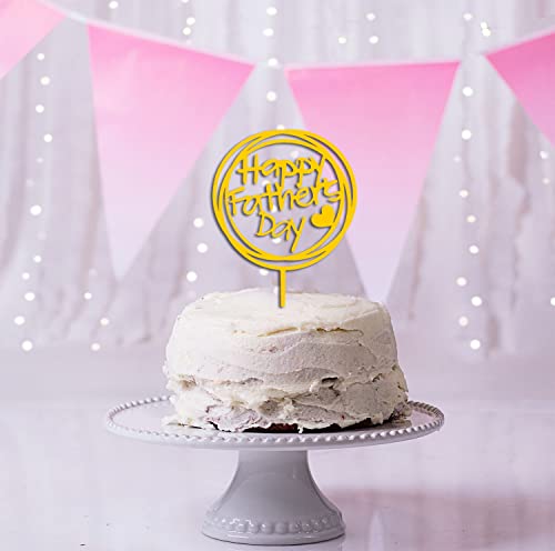 Cavla 10 Pieces Happy Father's Day Cake Toppers Round Acrylic Fathers Day Cake Picks With Heart Signs Best Dad Ever Thanks Dad Dad’s Day Cake Toppers Father's Day Party Cake Decorations Supplies Gold #TOP4