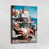 Impresión sobre lienzo frente al mar – Decoración de pared Dolce Vita – Cuadro sobre lienzo italiano – Arte de pared para mujer – Decoración de restaurante interior – Cuadro de paisaje mediterráneo