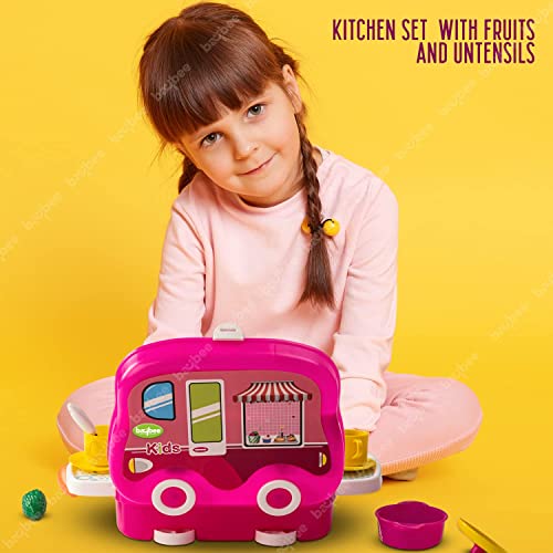 Image of Baybee Beauty Set Toys for Girls | Kids Makeup Set with Trolley Suitcase, Pretend Role Play Toys with Make up Table, Hair Accessories & Styling Tools, Portable Toy Set for Girls 3+ Years (Pink)