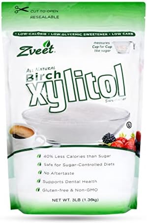 Zveet Birch Xylitol Sweetener | Keto Friendly, Non GMO Low Carb & Calorie Natural Sweetener Sugar Substitute | Kosher & Made in the USA | 3 Pound