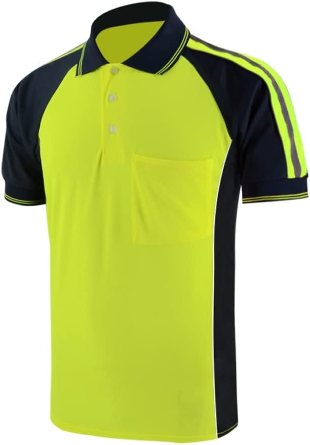 Safety Shirt High Visibility Short Long Sleeve Reflective Polo Shirts, Work T Shirts for Men Construction