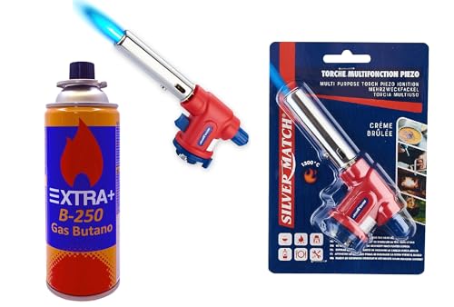 DISPAU presenta Soplete SM de cocina de gas, 1300°, lámpara de soldadura, antorcha multifunción, encendido rápido y seguro para cartucho de gas butano, ideal, pandeo (1 GAS EXTRA + 1 CABEZAL SOPLETE)