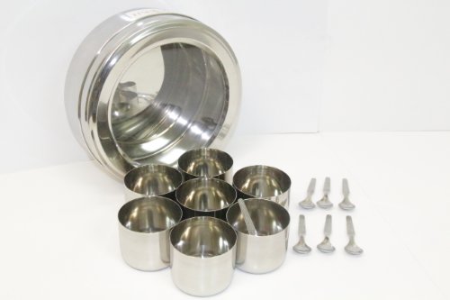 Tabakh Stainless Steel Masala Dabba/Spice Container Box With 7 Spoons - Clear Lid #TOP4
