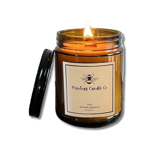 Beeswax Candle - 8oz - Handcrafted 100% Beeswax in Recycled Amber Jar with Wooden Wick