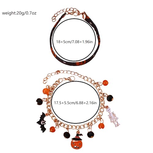 Halloween Bracelet for Women Pumpkin Skull Bat Charm Bracelets Chunky Adjustable Gold Link Chain Bracelets Set for Halloween Holiday Party for Women Jewelry3