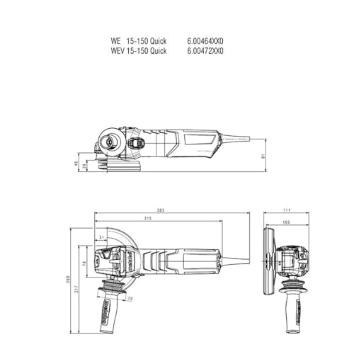 Metabo 6-inch Angle Grinder | 13.5 Amp | 9,600 RPM | Electronics | Lock-on Switch | WE 15-150 Quick thumbnail 6