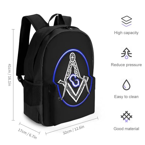 Men's Masonic Faith Hope And Charity Freemason Logo Travel Backpack, Breathable Adjustable Strap Shoulder Bag for Climbing, Large Capacity Backpack with Side Pockets2