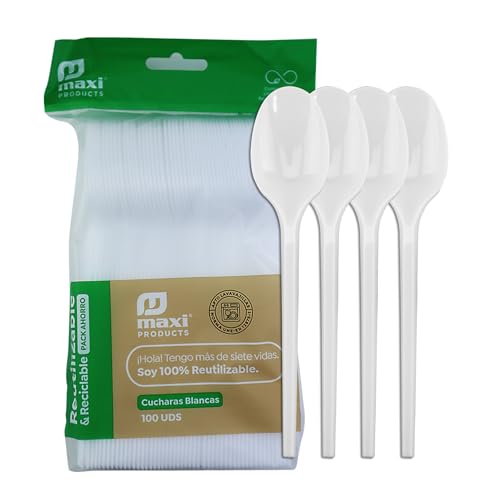 Smoffy 100 Cucharas Reutilizables Biodegradables - 16.5 cm - Higiénicamente Empaquetadas, Compostables, Libre de BPA, 100% Ecologicos - Libre de BPA