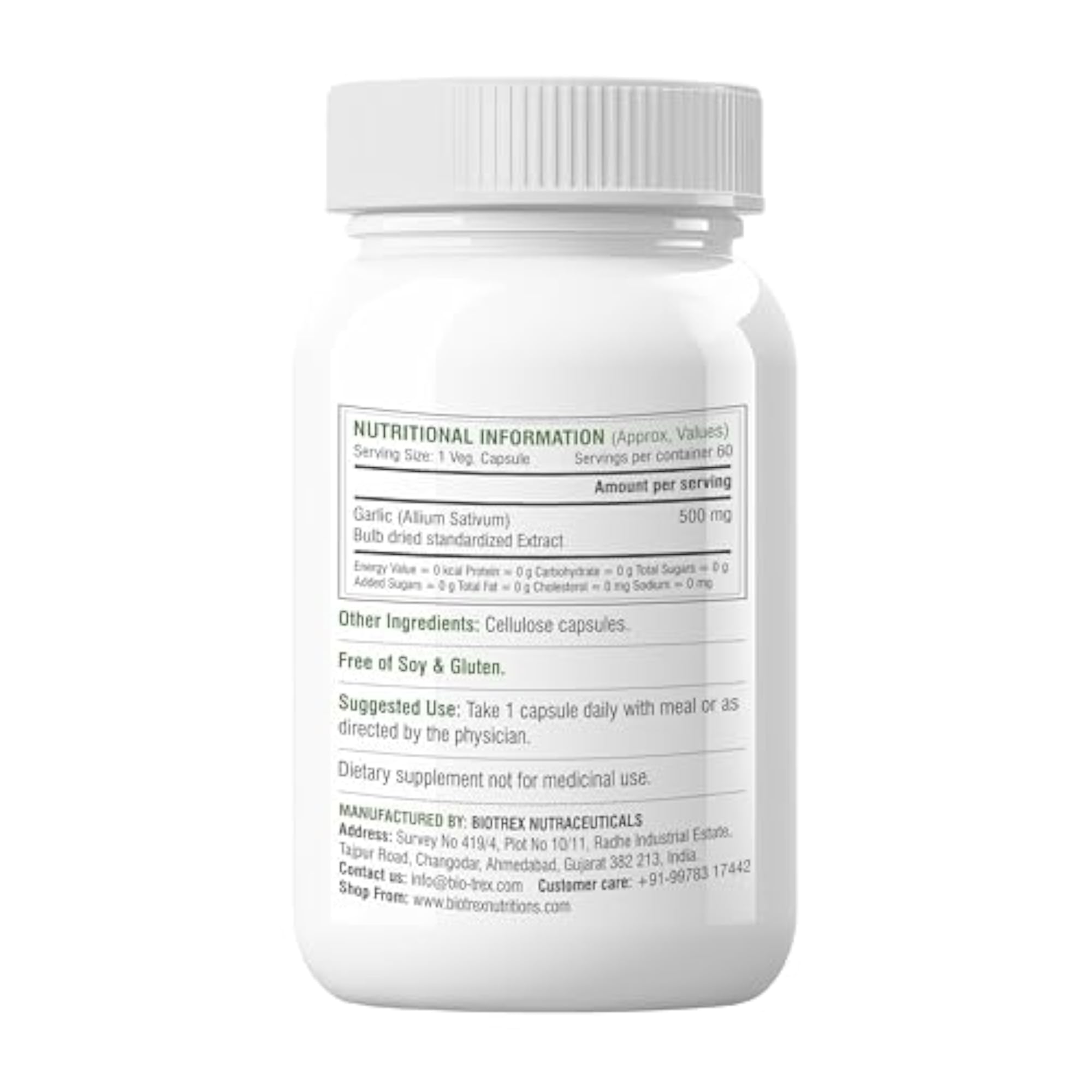 Biotrex Nutraceuticals Garlic 500Mg Dietary Supplement - 60 Capsules