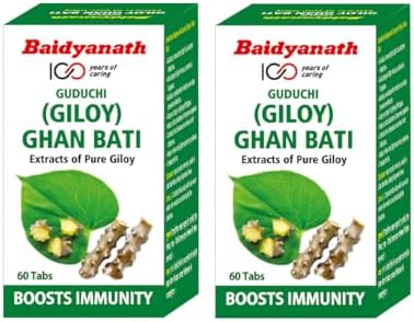 Baidyanath Giloy Ghan Bati 60 Tablets | Boosts Immunity & Digestion | Ayurvedic Guduchi Tablets for Fever, Detox, Acidity & Skin | Herbal Supplement for Health & Wellness | (Pack of 2)