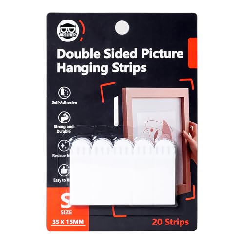 Image of Breliter Double Sided Picture Hanging Strips - 20Pcs Self Adhesive Picture Hanger Kit for Wall, Removable and Damage Free Picture Hanging Adhesive Strips - Small