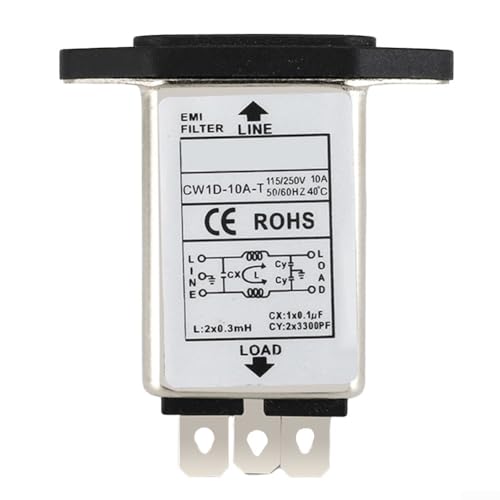 RFI Outlet Filter AC CW1D-T Type Suppressor Power Line Noise Filter with IEC Power Input, Fuse Protection, Base Mount, for Industrial Automation and Communication Equipment(CW1D-10A-T)