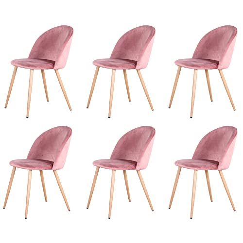 GrandCA HOME Juego de 6 Sillas De Comedor De Terciopelo, Sillas De Cocina con Cojín De Asiento De Terciopelo Suave, Sillas De Comedor Laterales Tapizadas para Sala De Estar, Rosa