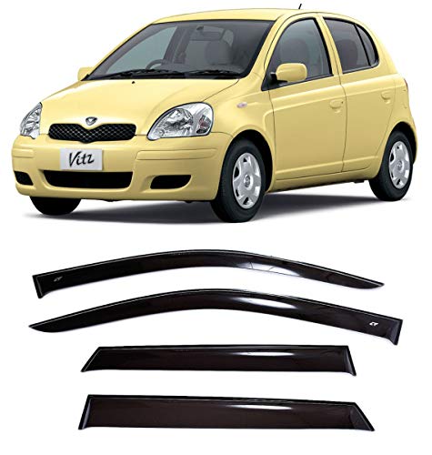 CT Wind Visor Deflectors Set of 4-Piece - Car Ventvisor Door Side -Window Air Guard Deflectors for Protection Against Snow Sun and Rain Compatible with Toyota Yaris/Vitz 5d 1998-2005 - Dark Smoke
