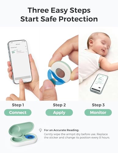 Momcozy Wearable Digital Thermometer for Baby, Medical-Grade Accurate Smart Thermometer, Instant Reads, APP Real-time Monitoring Thermometer for Kids & Infants, Hypoallergenic 3M Stiker,Bluetooth — view 5
