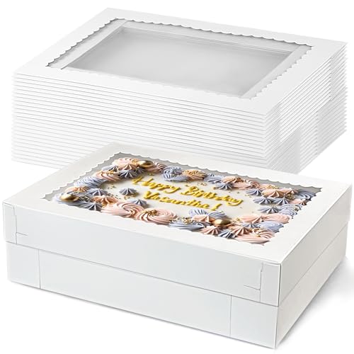MUMULULU 12 PCS 16x11x4 Inch Cake Boxes with Window White