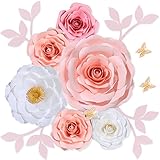 Paper Flowers Decorations for Wall, Giant 3D Handmade Artificial Flowers Bouquet with Leaves and But