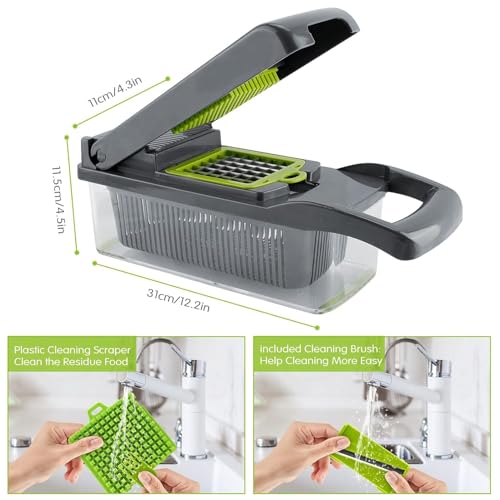 Image of Vegetable Chopper, 14 in 1 Mandoline Veg Chopper and Dicer, Food Chopper, Chopper for Salad Onion Veg Garlic Potato, Kitchen Multifunctional Vegetable Cutter