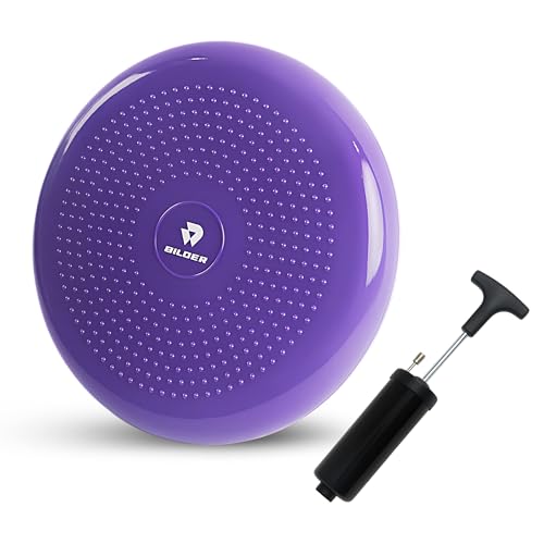 BILDER - Cuscino Propriocettivo in PVC Anti-Scoppio 34cm Viola, Cuscino Equilibrio Gonfiabile per Pilates, Yoga, Fitness - Attrezzi Palestra Casa per Allenamento Funzionale, Pompa Gonfiaggio Inclusa