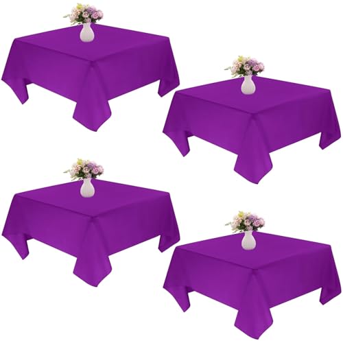JALANCY 4 Pack Square Table Cloth 52x52 Inch Purple Tablecloth Machine Washable Fabric Polyester Table Cover for Dining, Buffet Parties, Picnic, Events, Weddings and Restaurants（Purple）