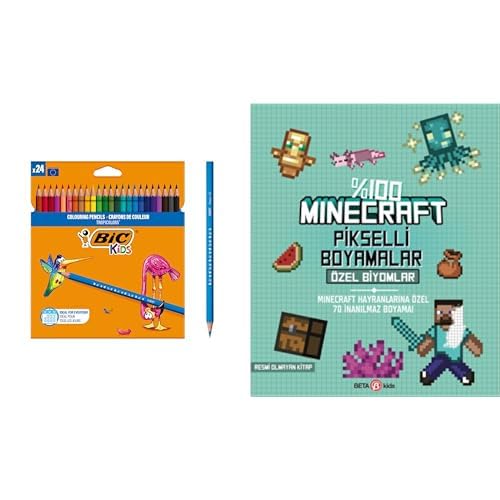 BIC Kids Tropicolors 24'lü Kuru Boya Kalemi ve Minecraft Pikselli Boyamalar