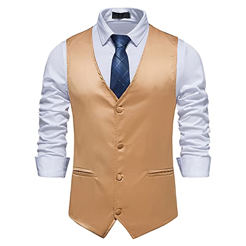 Zeiyignr Men's Suit Vest V Neck Single Breasted Solid Wedding Vests Business Formal Dress Waistcoat Vest for Suit or Tuxedo