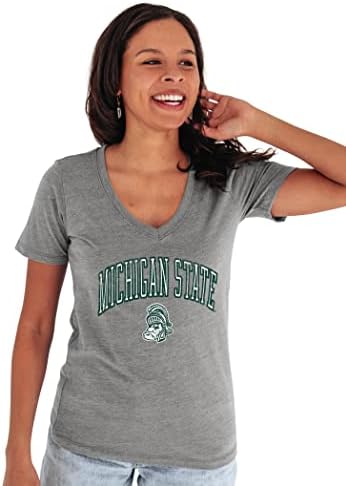 Blue 84 Michigan State Spartans Women's Tri-Blend T-Shirt Vintage Arch Over Seco