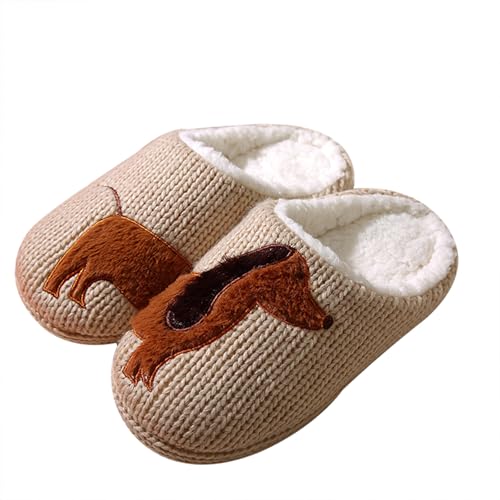MIEHUIAI Hausschuhe Damen Winter Warme Gefüttert Flauschige Hausschuhe Herren Pantoffeln Plüsch Bequeme Kunstpelz Rutschfeste Slippers(40/41EU,Brauner Hund)