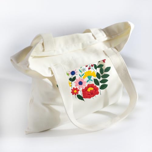 Image of Huacan Embroidery Canvas Bag Kits for Adults Beginner Stamped Flowers Pattern DIY Cross Stitch Printed Flower Stitching Sewing Kit