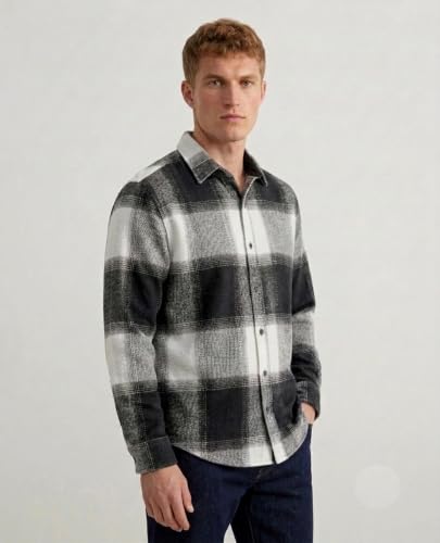 Image of DEELMO Men's Cotton Blend Printed Checkered Casual Shirt | Full Sleeve Button Down Regular Fit Collared Shirt | Soft & Breathable Everyday Wear for Office (Available in Plus Size)