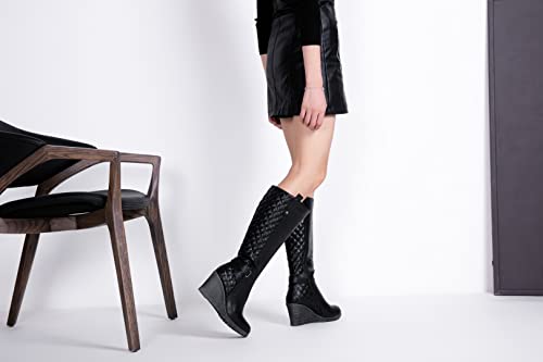 Vepose CJY9652-BLACK-08 Women'S 9652 | Black Knee High Boots Round Toe | Fashion Wedge Calf Boot thumb #6