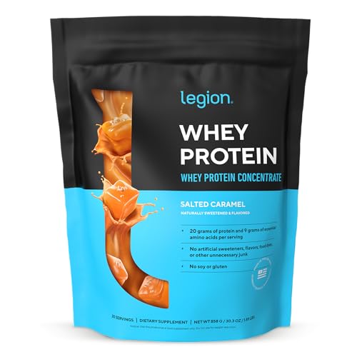 LEGION Whey Protein Powder - Naturally Flavored Whey Protein Concentrate with BCAAs - Supports Muscle Growth & Recovery Gluten Free No Added Sugar Protein Powder - Salted Caramel (30 Servings)