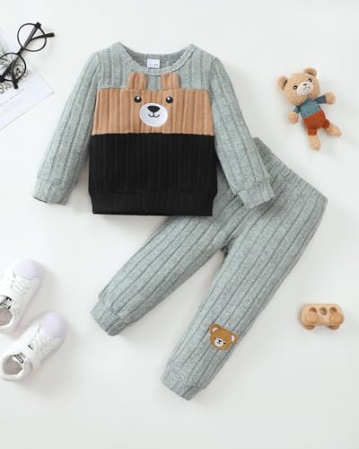 Image of NZRVAWS Toddler Baby Boy Clothes Pullover Sweater Ripped Jean Sweatsuit Little Boy Outfit Fall Winter Clothing Set 6M-7T