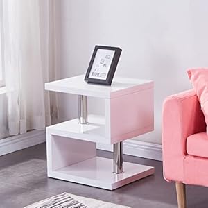 GOLDFAN Hoogglans Salontafels Houten S-vorm Bijzettafel 2 Tier Opbergplanken Sofa End Nachtkastjes voor Woonkamer…