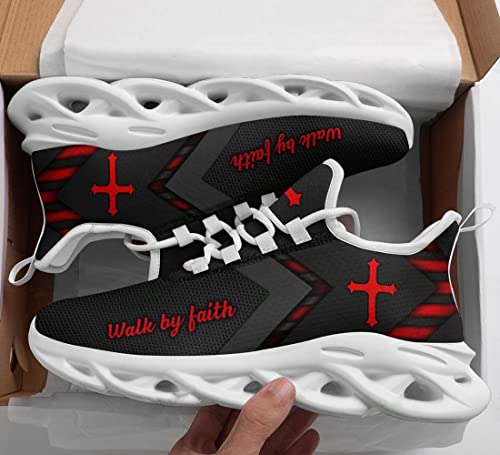 Walk by Faith Shoes for Men, Red Cross God Printed Sneaker, Faith Christian Running Tennis Walking Shoes, Gift for God Lover3