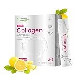 Biotin and Collagen Supplements for Women | Hydrolyzed Bovine Marine Collagen Peptides | Type 1 2 3 4 5 Multi Collagen Glow up for Hair Growth, Joints | Lemon Flavor Liquid Drink | 30 sachets (300ml)