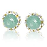 Jade Stud Earrings, Sterling Silver Earrings Studs, Good Luck Jewellery Gift for Birthday Anniversary Mothers Day (Gold, Circle)