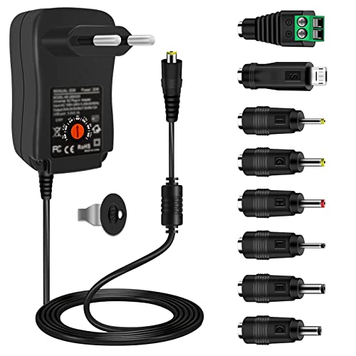 30 W Uniwersalny zasilacz AC na DC 3 V, 4,5 V, 5 V, 6 V, 7,5 V, 9 V, 12 V, 1 A, 2 A, 2000 mA, 2000 mA, maks