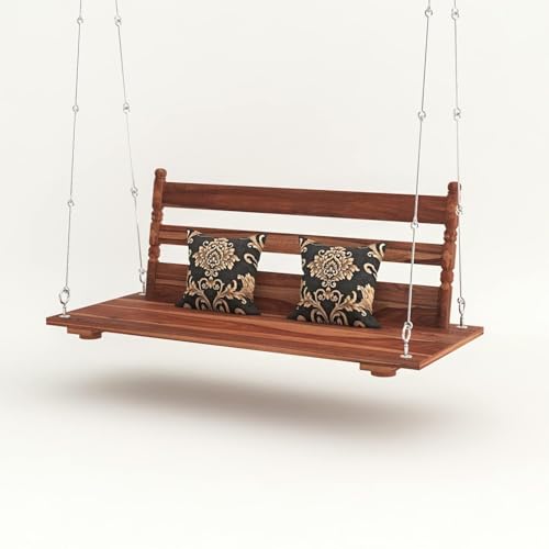 Image of Sheesham Wood 2 Seater Swing Jhula for Living Room | Wooden Swing Sofa Patio Jhula for Home Indoor, Garden Outdoor & Balcony | House Swings for Adults (Honey Finish)