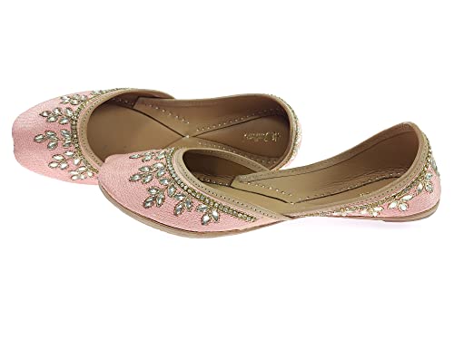 Image of Fulkari Women's Dolli Gold Genuine Soft Leather Embroidered Jutis | Bite and Pinch Free Jutti | Punjabi Formal Juttis | Girl's Wedding Flat Ladies Mojari | Formal Ethnic Juti |