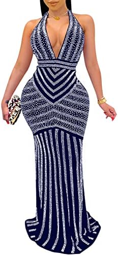 PORRCEY Women's Sexy Elegant Rhinestone Mesh See Through Bodycon ...