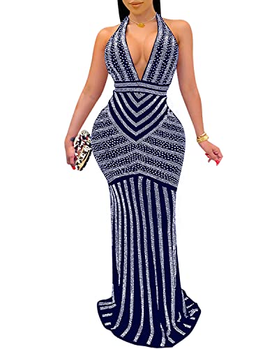 PORRCEY Women's Sexy Elegant Rhinestone Mesh See Through Bodycon ...