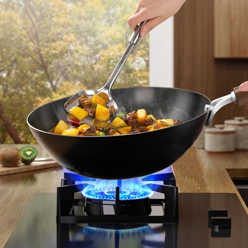 Wok de hierro 30 cm con tapa y mango de madera miniatura 6