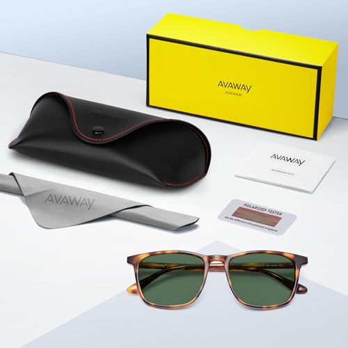 Image of AVAWAY Acetate Polarized Sunglasses for Men, UV400 Protection Fashion Retro Cool Square Frame Driving Fishing Sun Glasses