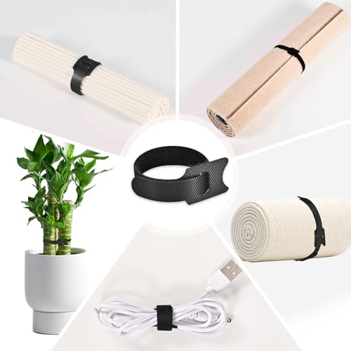 100 unidades Bridas reutilizables de 6 pulgadas con gancho y bucle: solución versátil para gestión de cables y ataduras para jardinería - Dobles usos para envolver cables y atar plantas miniatura 5