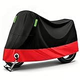 Motorradabdeckung, wasserdichte Motorrad Abdeckplane, Winterfest, Abdeckung für Motor Moped Roller, Abdeckplane für Motorrad Motorroller (245cm x 105cm) (Schwarz und Rot)