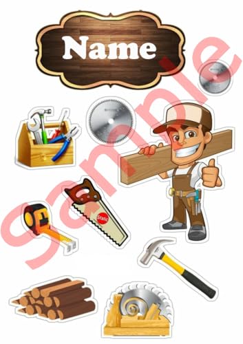 Oblea y glaseado comestible de carpintero de construcción personalizable, tamaño A4, decoración para tartas de cumpleaños