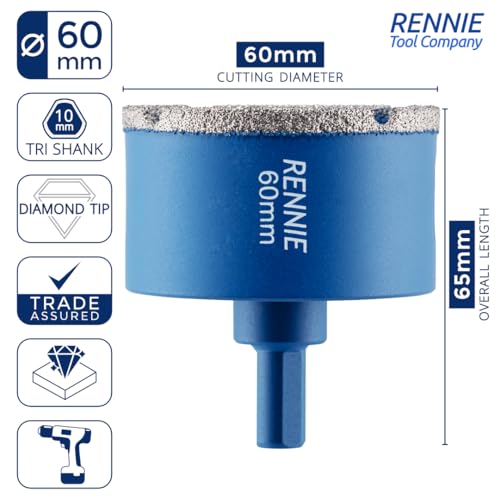 Image of 60mm Diamond Hole Saw Drill Bit With Tri Shank For Porcelain Tiles Ceramic Slate Stone Granite Marble Glass. Diamond Core Holesaw /Hole Cutter