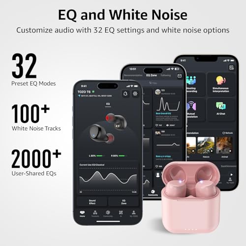 Image of TOZO T6 Wireless Earbuds, Bluetooth 5.3 Ear Buds, Stereo Sound in Ear Headphones, 50 Hours Playtime, Wireless Charging Case, APP Customizable EQs, IPX8 Waterproof Earphones